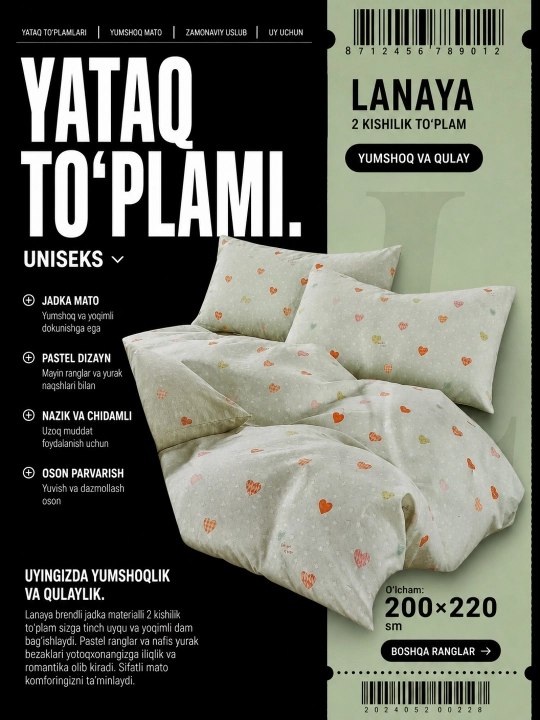 Yotoq choyshaplar toʻplami, bir va ikki kishilik, sifatli, yumshoq va qulay! - 