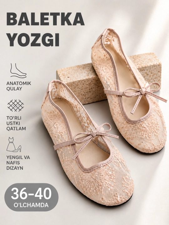 Baletkalar tufli ayollar uchun kuzgi, matoli va marjonli, baletka yozgi, MALOMERKA
