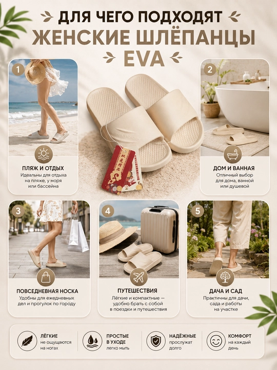 Шлёпанцы унисекс Fashion EVA Comfort, лёгкие нескользящие для дома, душа и бассейна