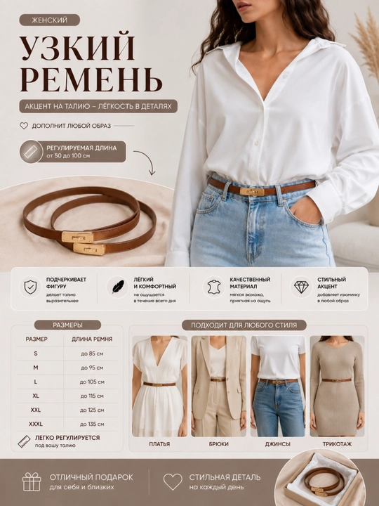Женский ремень, для джинс и для платья, длина 99 см
