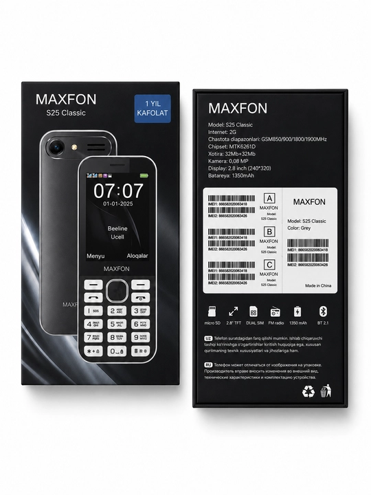 Maxfon S25 Classic tugmali telefon, 2 ta SIM-karta, baland ovoz, premium sifat