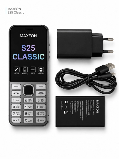 Maxfon S25 Classic tugmali telefon, 2 ta SIM-karta, baland ovoz, premium sifat
