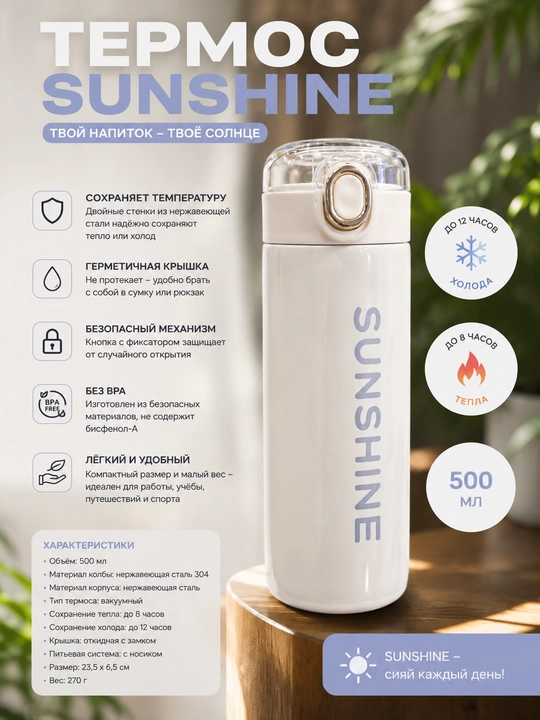 SUNSHINE tugmali qopqoqli  termos - 
