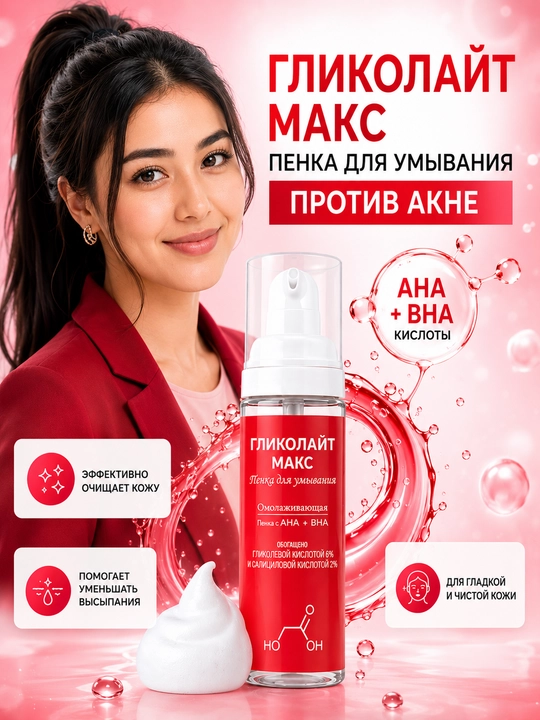 Пенка для умывания ГЛИКОЛАЙТ МАКС, 200 мл - 