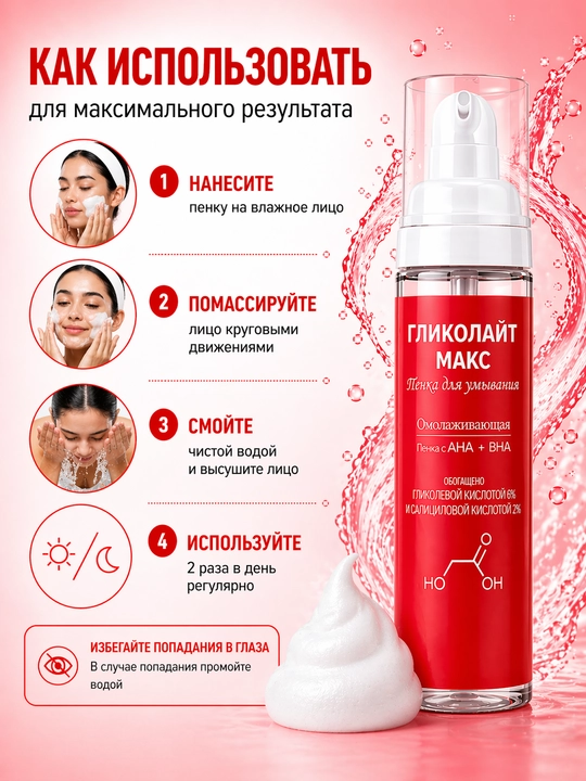 Пенка для умывания ГЛИКОЛАЙТ МАКС, 200 мл