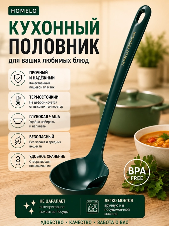 Половник кухонный, бамбуковый пластиковый силиконовый