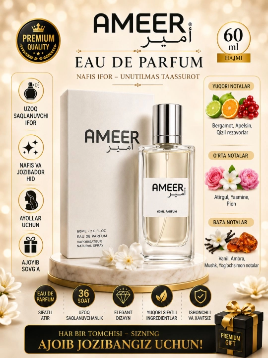AMEER parfyumlangan suv , 60 ml  - 
