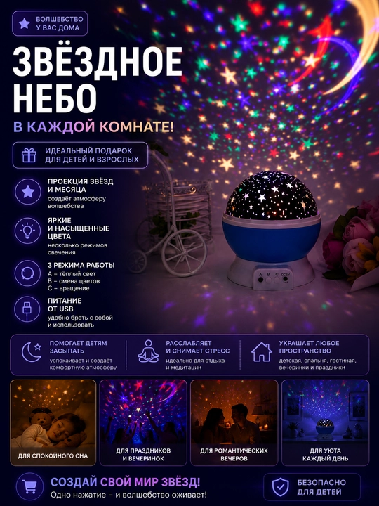 Детский ночник звёздное небо для сна, светильник с таймером в спальню