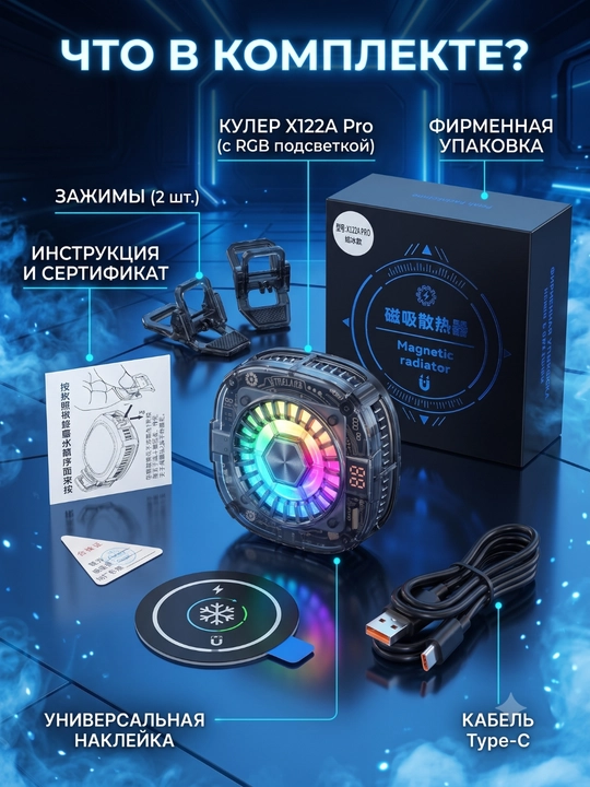 Telefon uchun sovutgich, kuller RGB yoritgichi bilan, sovg‘a sifatida barmoq qo'lqopi JS86