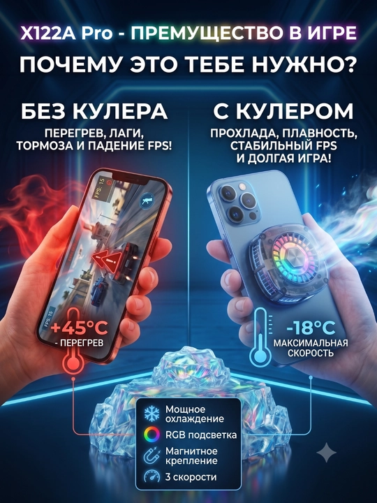 Telefon uchun sovutgich, kuller RGB yoritgichi bilan, sovg‘a sifatida barmoq qo'lqopi JS86