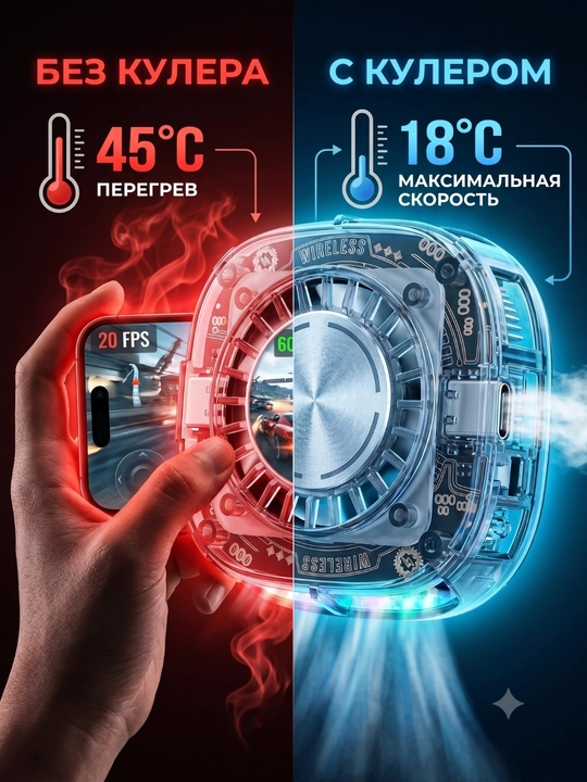 Telefon uchun sovutgich, kuller RGB yoritgichi bilan, sovg‘a sifatida barmoq qo'lqopi JS86