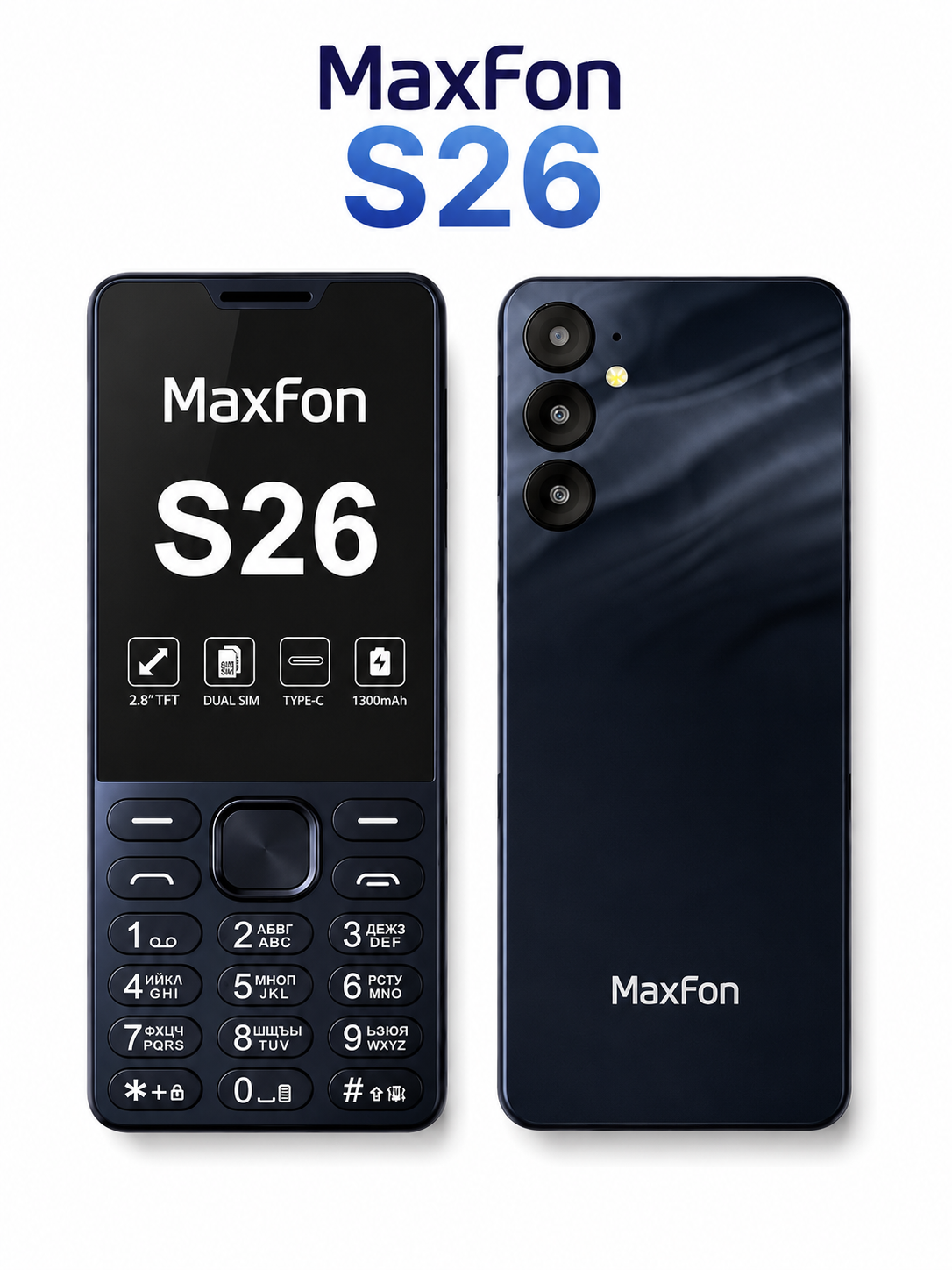 MaxFon S26 tugmali telefoni, 2 ta SIM-karta, Type-C zaryadlash, 1300 mAh, katta ekran - 