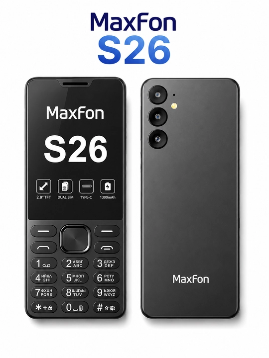 MaxFon S26 tugmali telefoni, 2 ta SIM-karta, Type-C zaryadlash, 1300 mAh, katta ekran - 