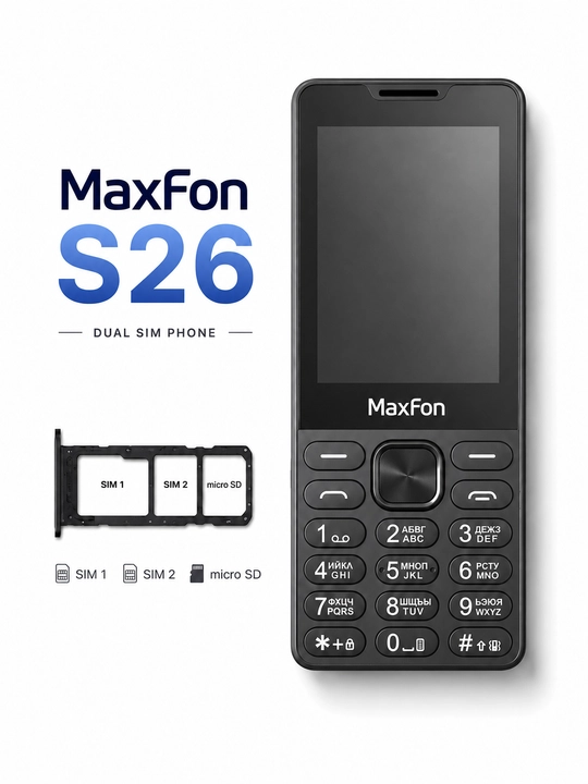 MaxFon S26 tugmali telefoni, 2 ta SIM-karta, Type-C zaryadlash, 1300 mAh, katta ekran
