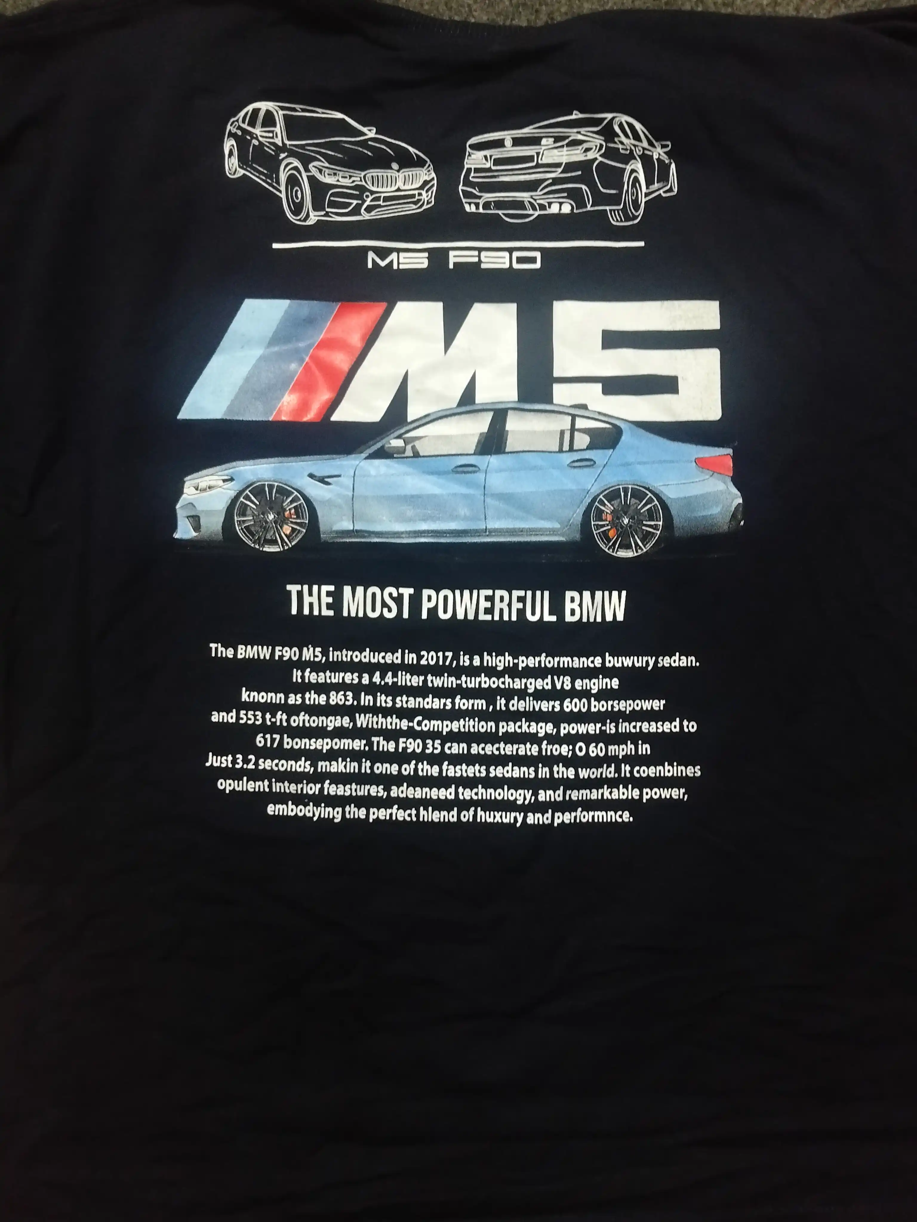 BMW M5 F90 printli erkaklar sport kostyumi, Oversize, o'smirlar uchun futbolka va shortik