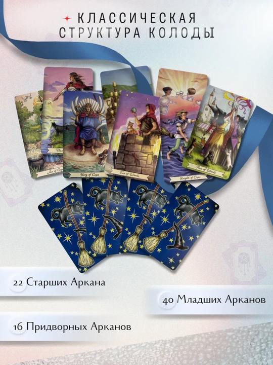 Карты Таро 78 карт, колода Светлого Провидца, Декамерон, Котиков для гадания, предсказаний