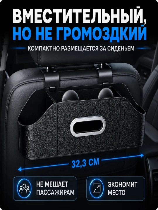 Avtomobil o'rindig'i orqasiga osma organayzer 5 in 1, telefon va idish tutqich