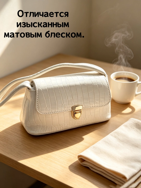 Сумка-багет с крокодиловой текстурой – бело-фиолетовая, золотая фурнитура, винтаж