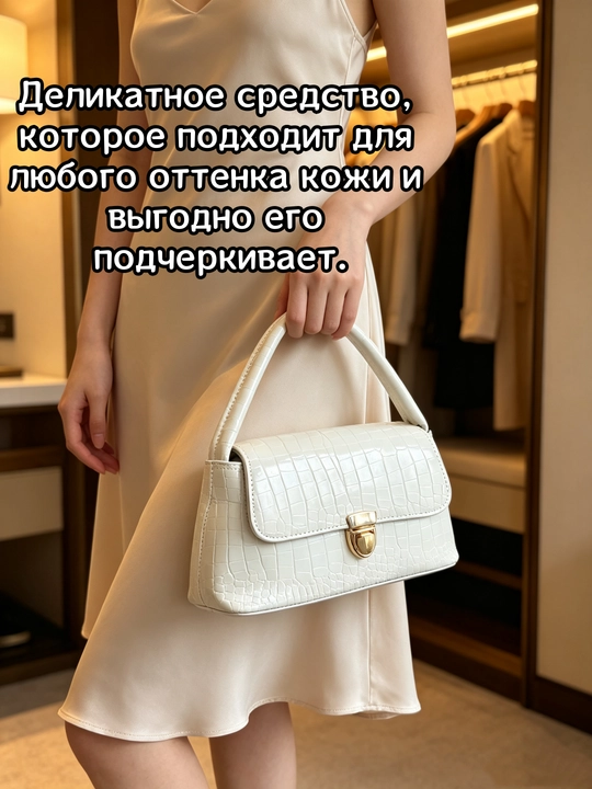 Сумка-багет с крокодиловой текстурой – бело-фиолетовая, золотая фурнитура, винтаж
