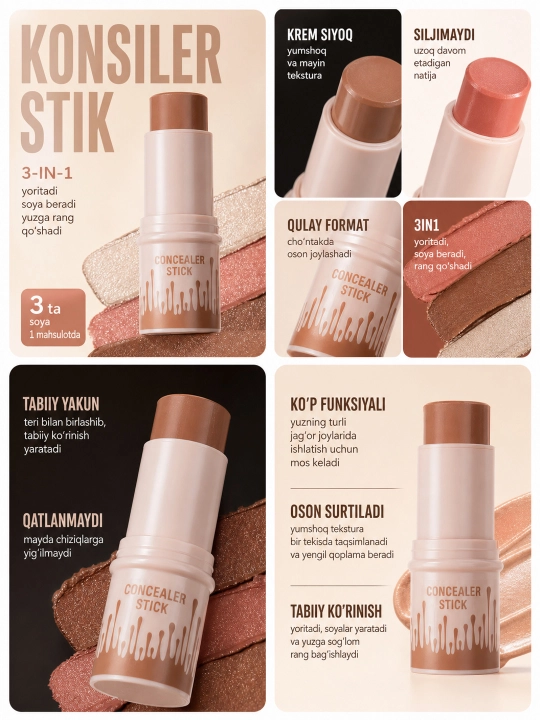 Konturing  konsiler bronzer xaylayter 3in1 to'plam yuz uchun - 