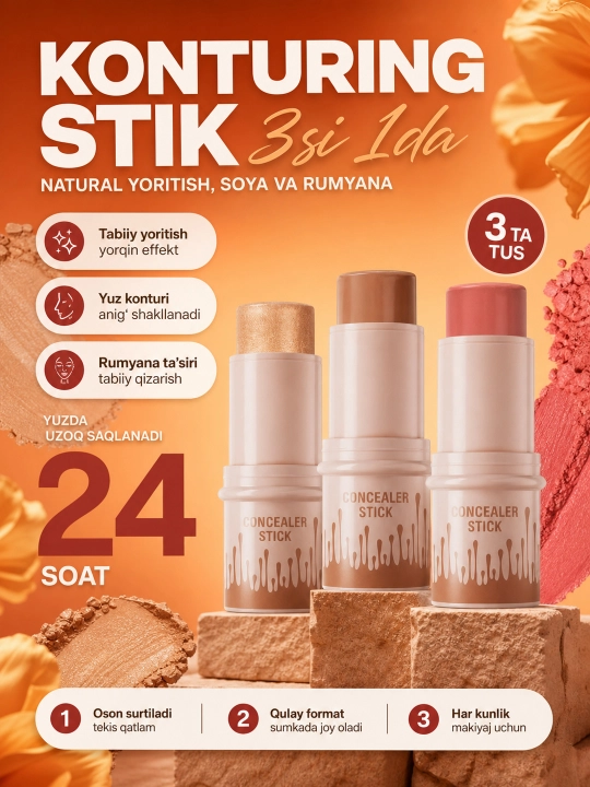 Konturing  konsiler bronzer xaylayter 3in1 to'plam yuz uchun - 