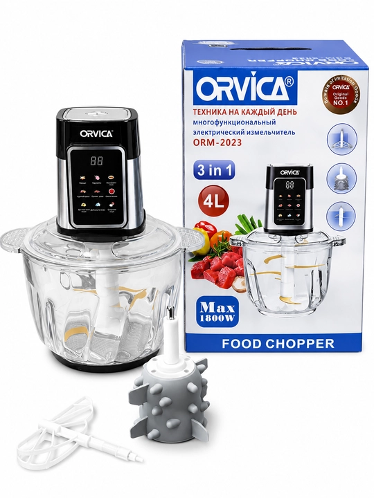 Электрический измельчитель ORVICA ORM-2023 3 в 1, 4 л, 1800 Вт, кухонный чоппер