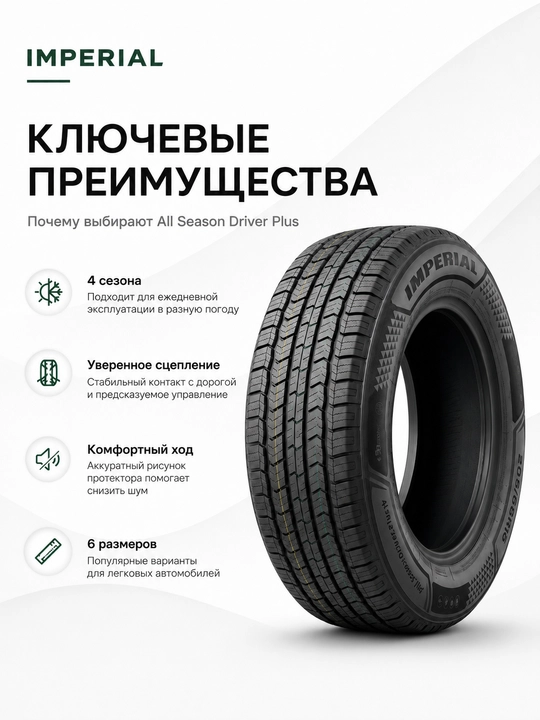 Imperial All Season Driver Plus barcha mavsumiy qora avtomobil shinasi