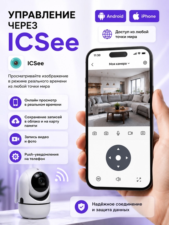 Камера IP видеонаблюдения PTZ 360 WiFi ICSee