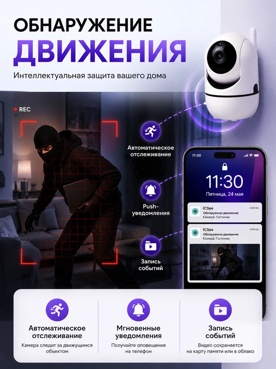Камера IP видеонаблюдения PTZ 360 WiFi ICSee