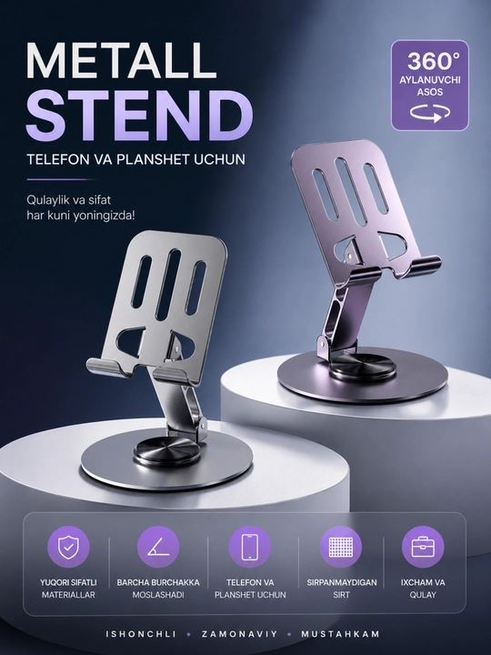 Premium telefon va planshet uchun universal yig‘iladigan metall taglik - 