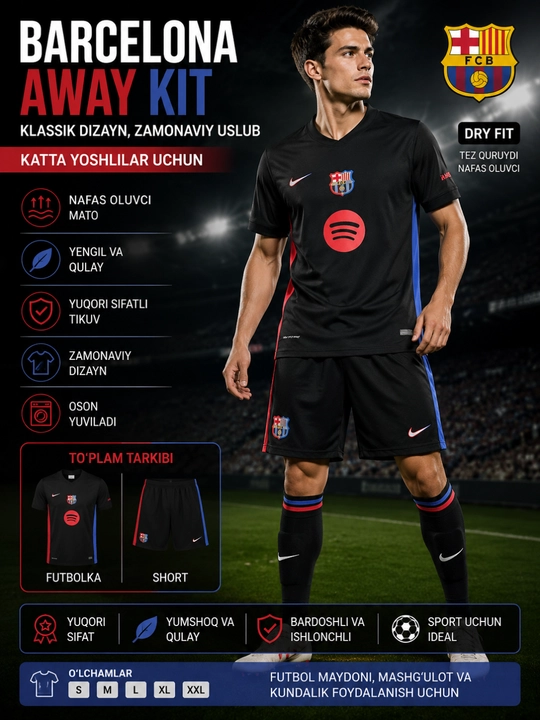Barcelona FC Retro futbol formasi – klassik uslub va zamonaviy qulaylik - 