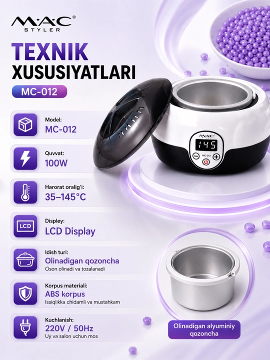 MAC Styler MC-012 Professional Wax Heater – Professional mum eritish qurilmasi - 
