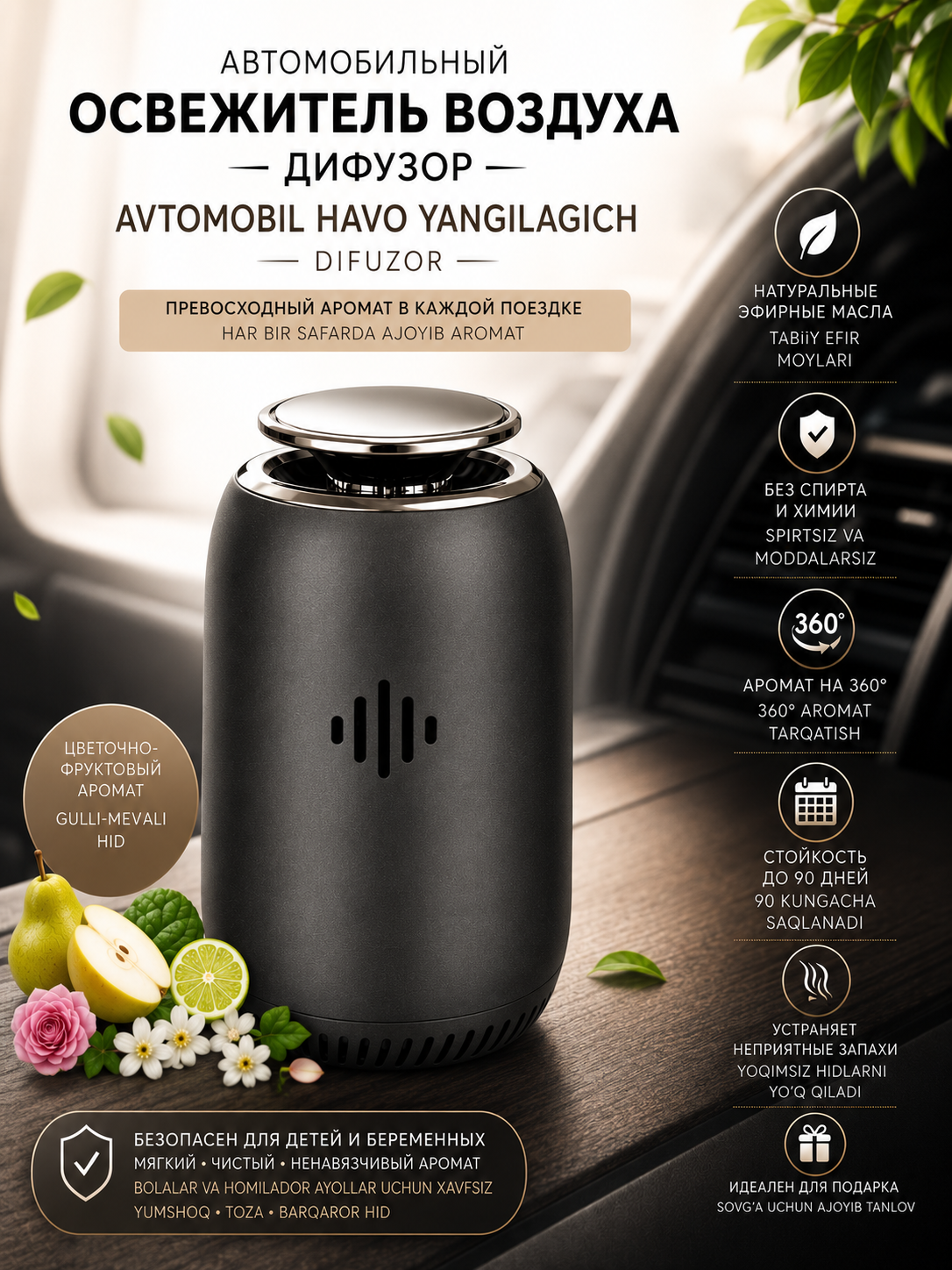 Avtomobil uchun havo yangilagichi, aroma diffuzor, mashina uchun avto aromatizator