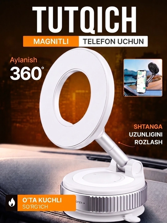 Telefon uchun 360° ga aylanadigan, buklanadigan magnitli avtomobil ushlagichi