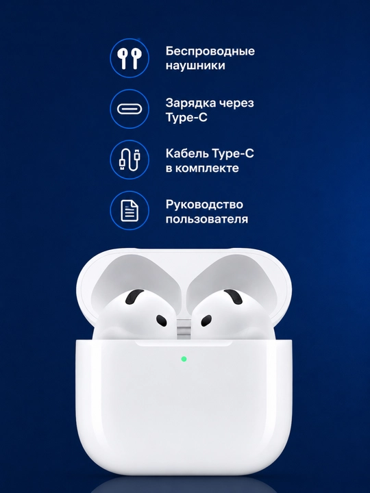 Pods Pro 2 и Pro 4 – беспроводные Bluetooth наушники, с микрофоном, Type-C белый