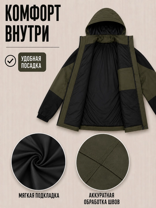 Erkaklar demimavsumiy kurtkasi, kapyushonli vetrovka, katta o‘lcham M–3XL