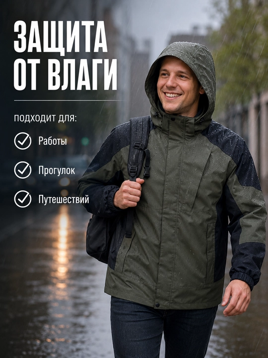 Erkaklar demimavsumiy kurtkasi, kapyushonli vetrovka, katta o‘lcham M–3XL