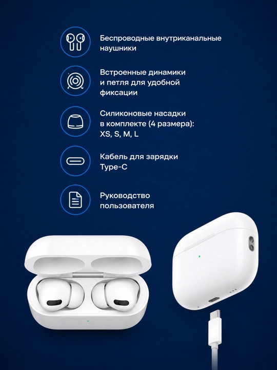 Pods Pro 2 и Pro 4 – беспроводные Bluetooth наушники, с микрофоном, Type-C белый