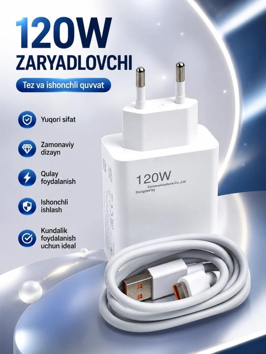 Быстрое зарядное устройство 33W / 67W / 120W с USB-C кабелем и адаптером - 