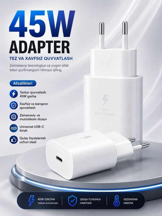 Сетевой адаптер 45W USB-C Fast Charging Smart Chip Универсальный - 