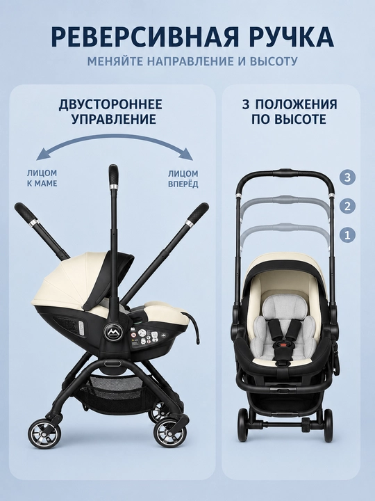 Коляска-автокресло 3 в 1, переноска, реверсивная ручка, для прогулок и поездок