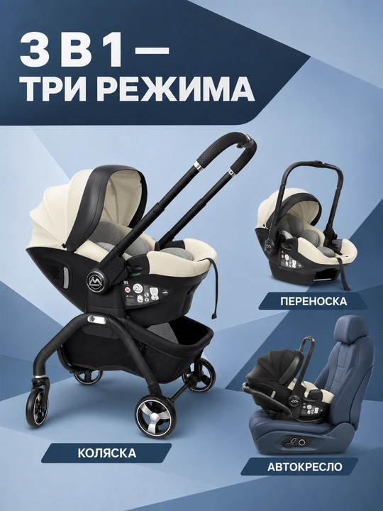 Коляска-автокресло 3 в 1, переноска, реверсивная ручка, для прогулок и поездок