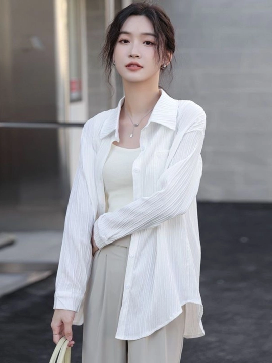 Женская рубашка oversize, c длинным рукавом, свободный крой, летняя рубашка