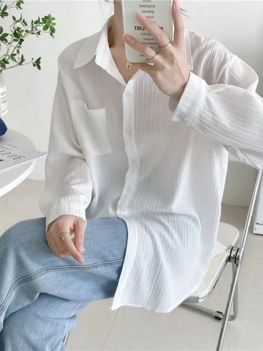 Женская рубашка oversize, c длинным рукавом, свободный крой, летняя рубашка