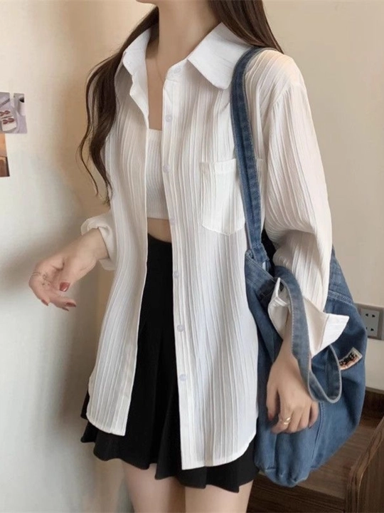 Женская рубашка oversize, c длинным рукавом, свободный крой, летняя рубашка