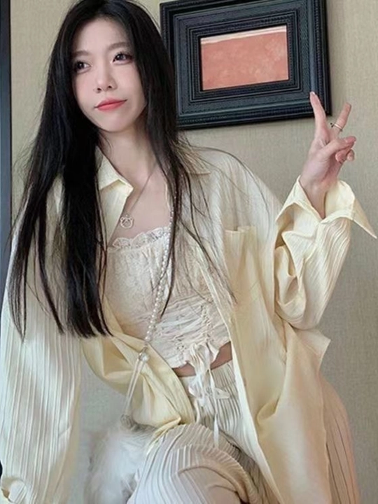 Женская рубашка oversize, c длинным рукавом, свободный крой, летняя рубашка