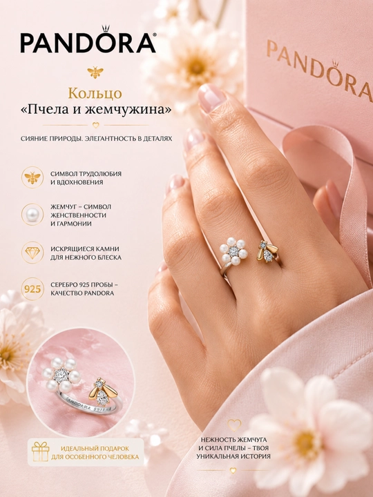 Кольцо Bridgerton «Пчела и жемчужина», серебро 925, арт. 164399C01