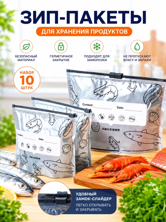Зип пакеты с фольгой и замком Zip Lock, 10 штук – многоразовые упаковочные пакеты - 