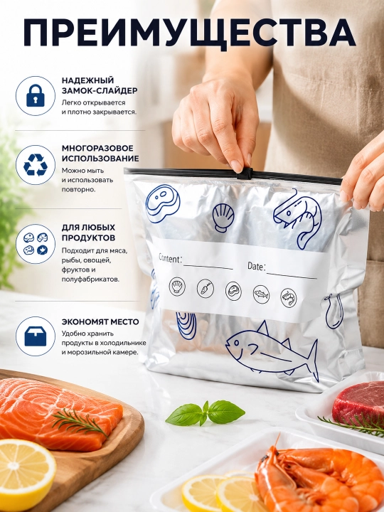 Зип пакеты с фольгой и замком Zip Lock, 10 штук – многоразовые упаковочные пакеты