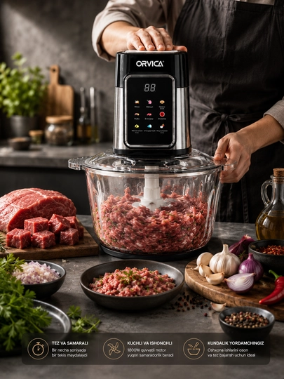 Электрический измельчитель ORVICA ORM-2023 3 в 1, 4 л, 1800 Вт, кухонный чоппер